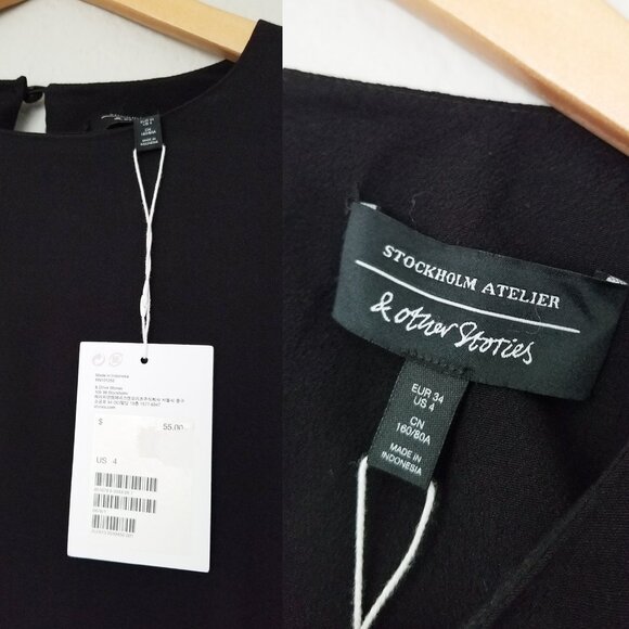 NEW & Other Stories Oversized Sleeve Blouse Black Size 4 Viscose Crepe Classic - Picture 9 of 16